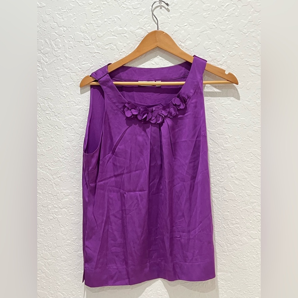 Purple Sleeveless Floral-Trim Tank Top - Women